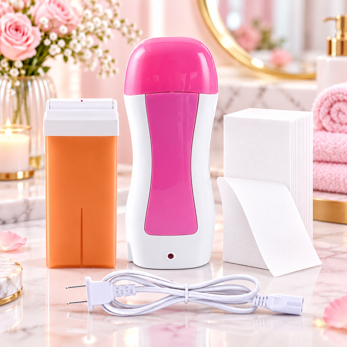 3-in-1 Roll-On Wax Heater Kit with Wax Refill & Hair Removal Strips for Underarms