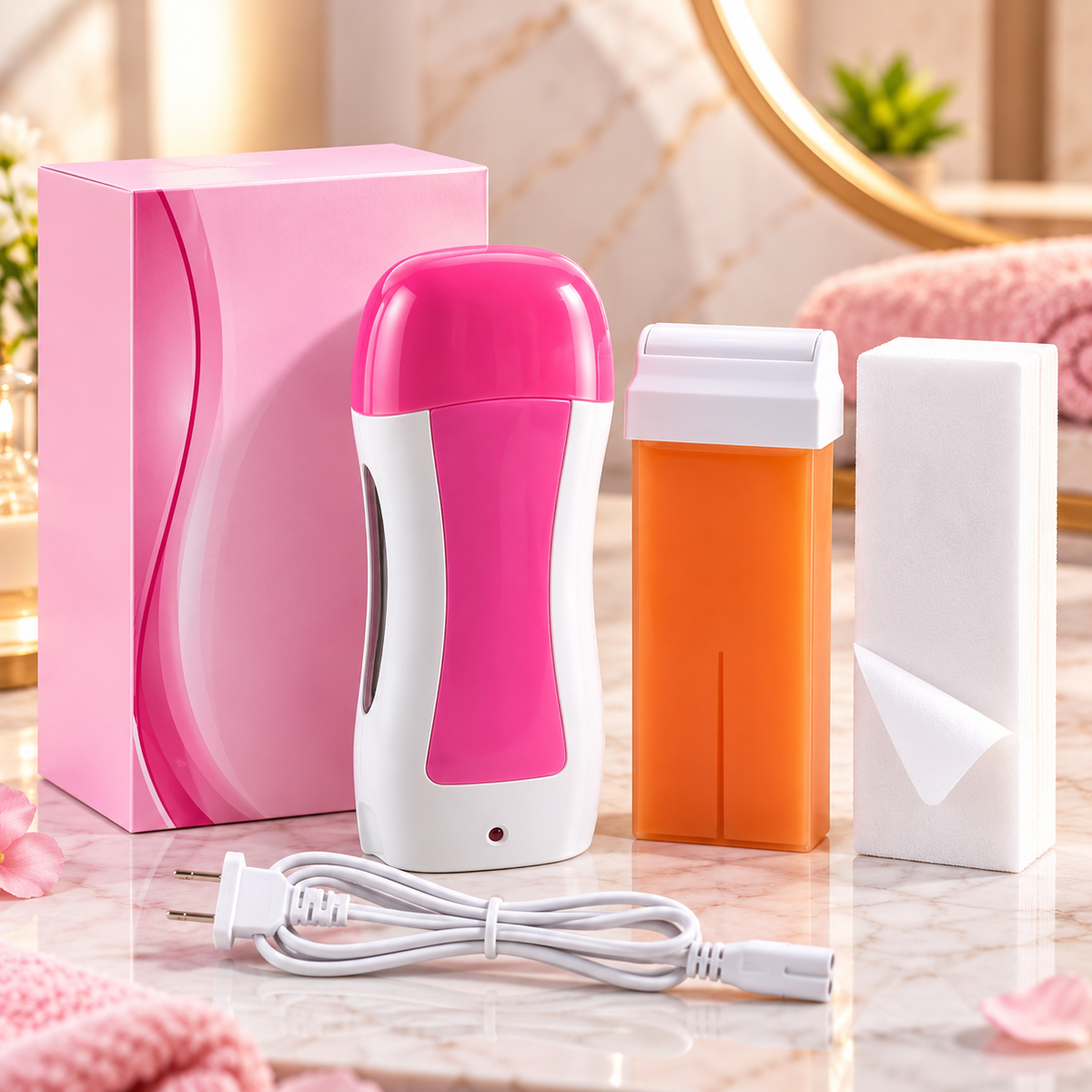3-in-1 Roll-On Wax Heater Kit with Wax Refill & Hair Removal Strips for Underarms