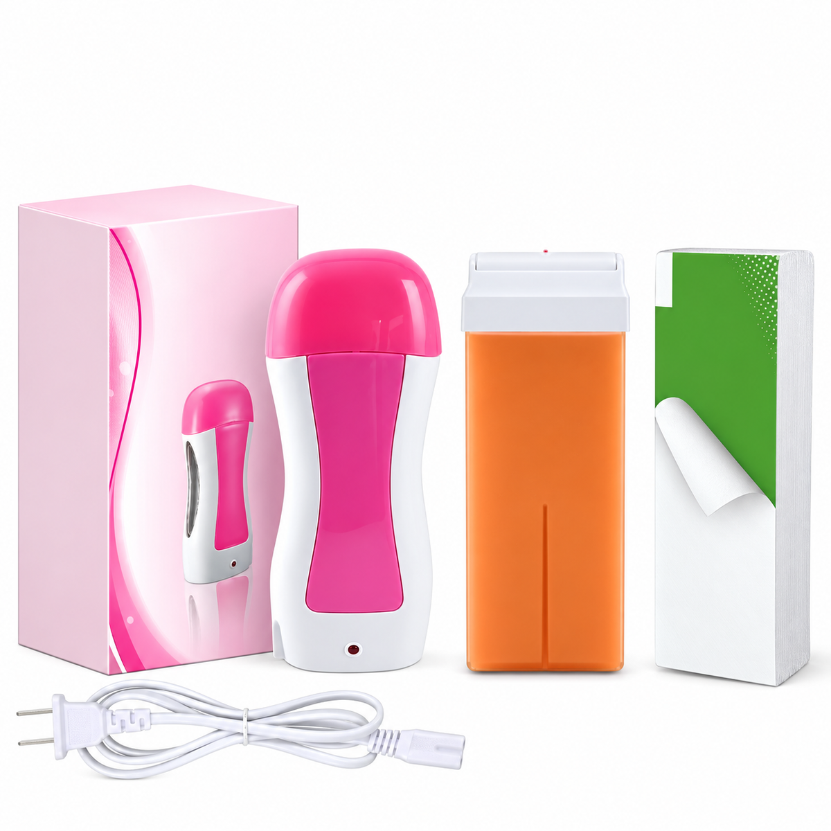 3-in-1 Roll-On Wax Heater Kit with Wax Refill & Hair Removal Strips for Underarms