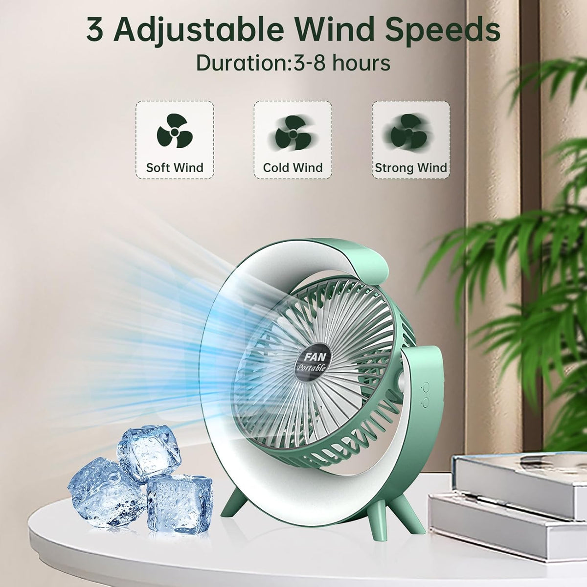 Colorful USB Rechargeable Desktop Fan | Silent Cooling, LED Ambient Light, 3-Speed Rotation