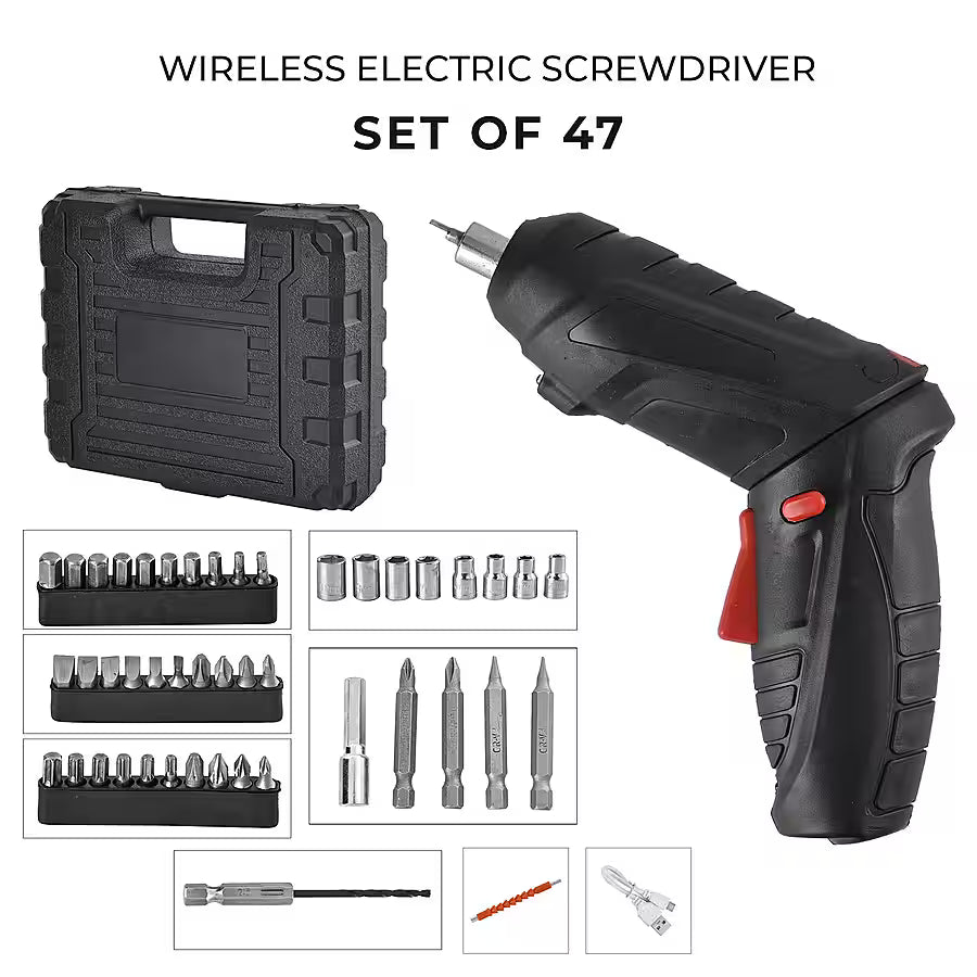 47-Piece Foldable Wireless Electric Screwdriver Kit with Adjustable Torque & USB Charging