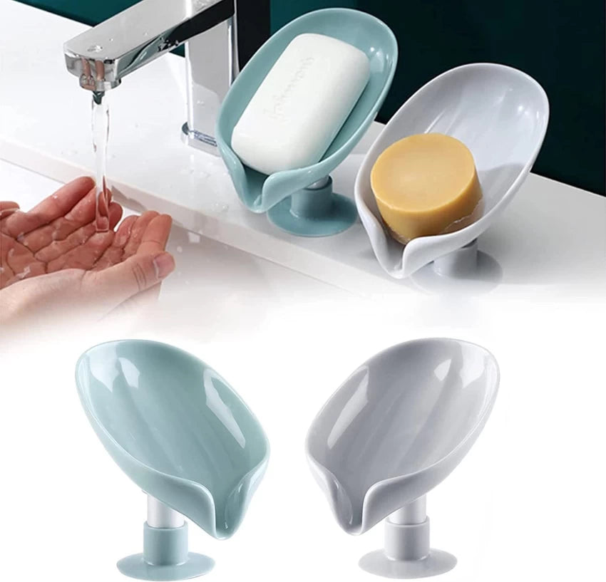 Leaf-Shaped Self-Draining Soap Holder | Stylish Waterfall Design with Suction Base for Bathroom & Kitchen | Random Colors