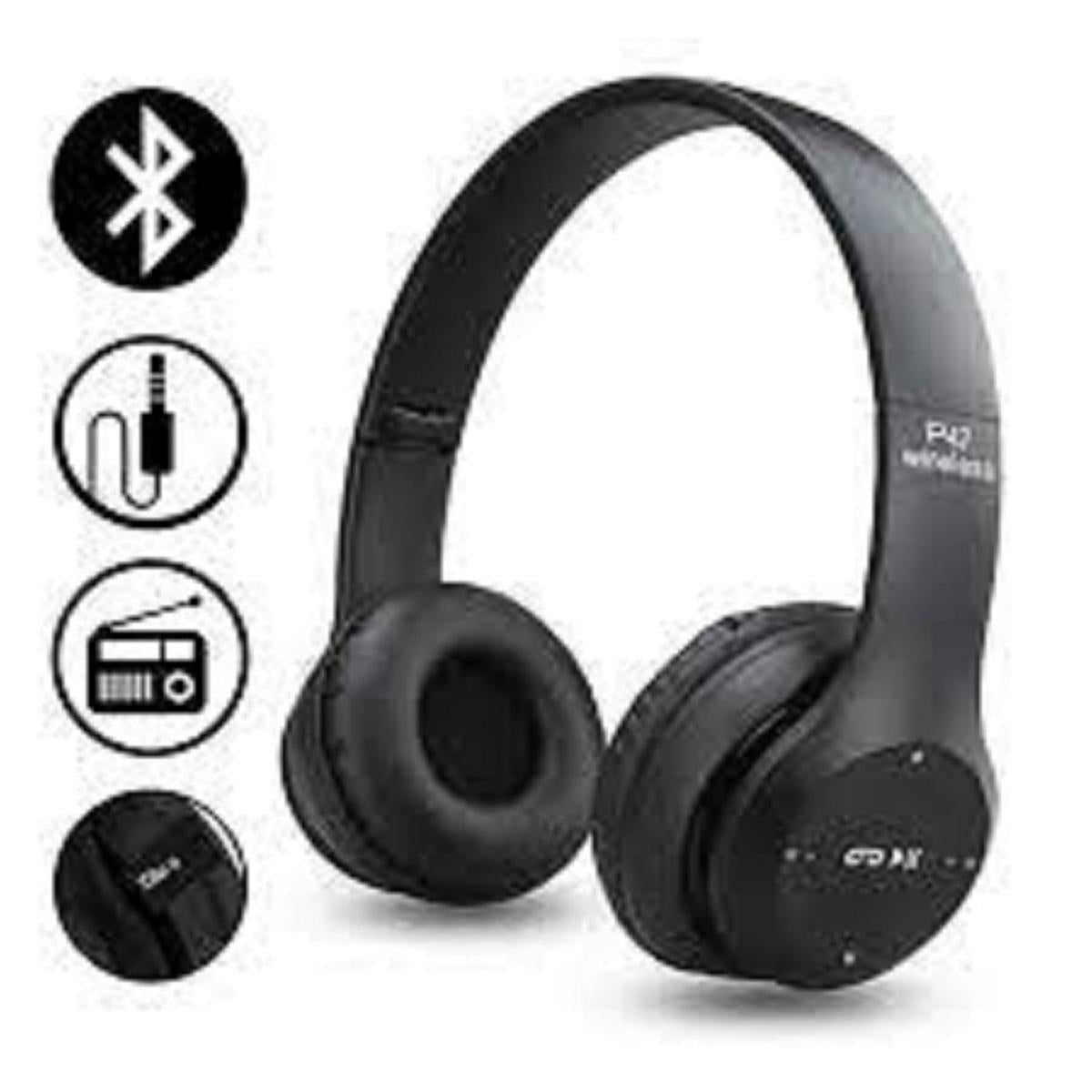 P47 Wireless Headphones | Bluetooth Foldable Headset | Stereo Sound | FM Radio & TF Card Support | Built-in Microphone