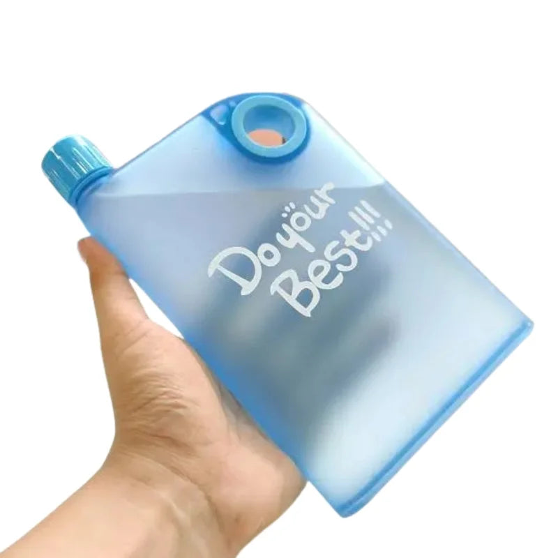 Blue Ultra Slim Notebook Style Water Bottle 380ml | Portable Memo Bottle for Travel, School & Office