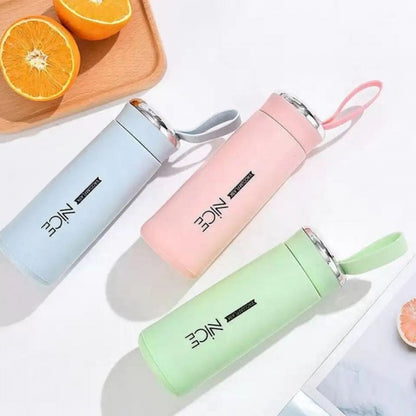 Nice Bottle | 400ml Mini Flask Glass Water Bottle with Vacuum Insulation | Temperature Resistant | Random Colors