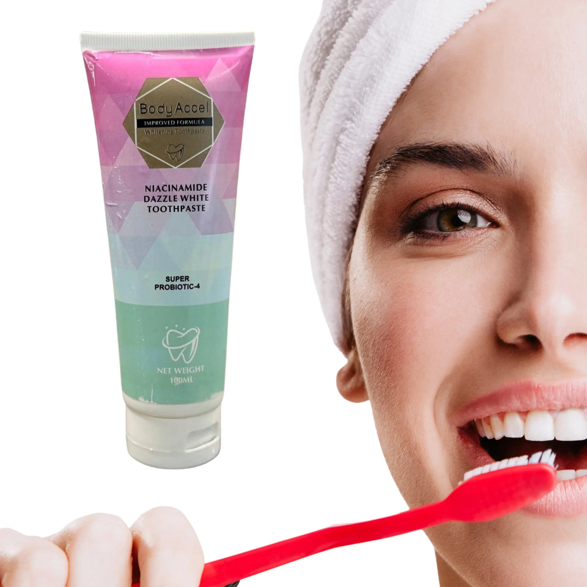 Body Accel Whitening Toothpaste | Advanced Niacinamide Probiotic Formula | 100ml