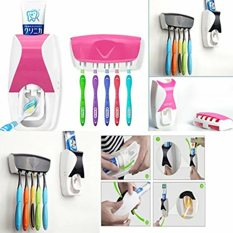 Automatic Toothpaste Dispenser Set with Wall-Mounted Toothbrush Holder | Touch-Free Bathroom Organizer