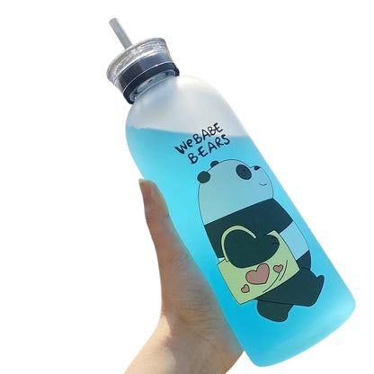 We Babe Bears Frosted Plastic Water Bottle with Straw 1000ml | Leakproof BPA-Free Cute Hydration Bottle