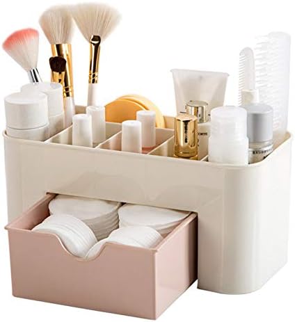 Plastic Makeup Organizer with Drawer | Desktop Cosmetics & Makeup Brush Storage Box | Office & Stationery Organizer