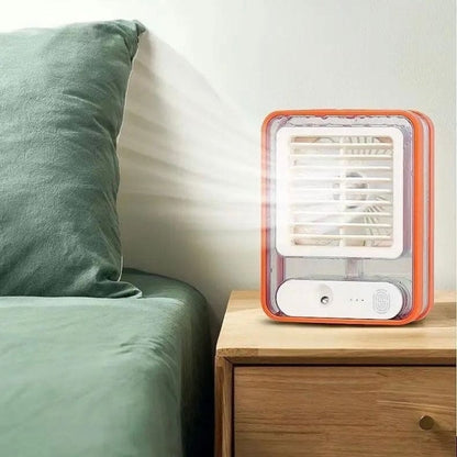 Portable USB Air Cooler Fan – 3-Speed, Mist Spray, Rechargeable | Random Color
