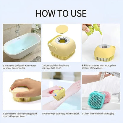Soft Silicone Bath Brush with Hooks | Baby & Adult Body Scrubber | Random Color | With Box
