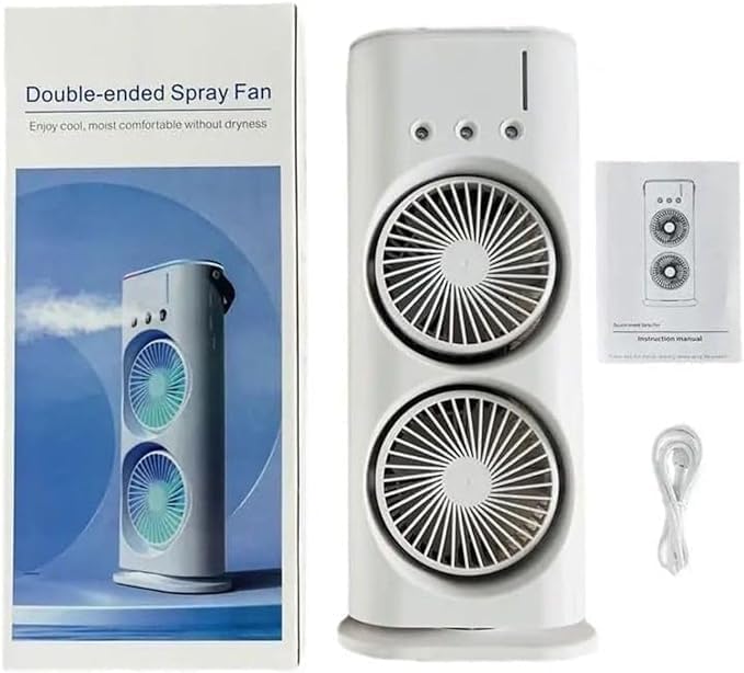 Mini Double Head Mist Fan with LED Light & Humidifier | Portable USB Air Cooler for Home Office Travel