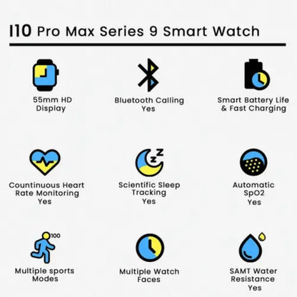 i10 Pro Max Smart Watch Series 9 | Bluetooth Calling, 2.19" HD Display, Fitness & Health Tracker