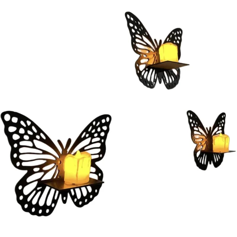 Wooden Butterfly Wall Shelf | Laser Cut MDF Wall Art Decor | Decorative Floating Shelf & Candle Holder | pack of 3
