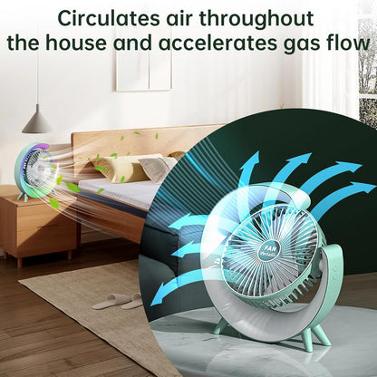 Colorful USB Rechargeable Desktop Fan | Silent Cooling, LED Ambient Light, 3-Speed Rotation