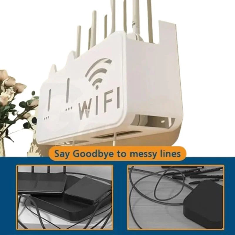 White  WiFi Router Storage Box & Wall Mount Shelf  Universal Cable Organizer | Space-Saving Holder for Modem, Set-Top Box & Smart Devices | Home & Office Use