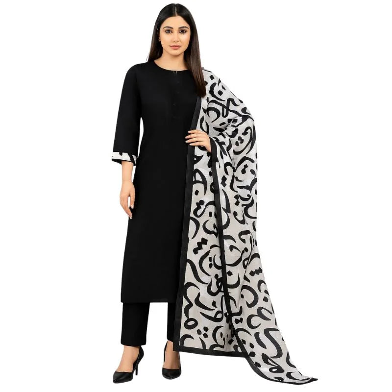 Katan Silk 3-Piece Suit for Women | Unstitched Plain Shirt & Trouser with Heavy Winter Silk Shawl