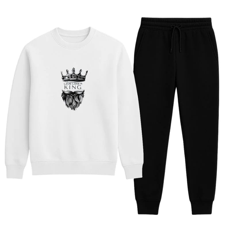KING Printed White Tracksuit Sweatshirt & Trouser | Warm & Comfortable Winter Wear | Medium