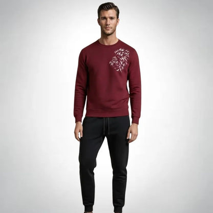 LION Printed Maroon  Tracksuit Sweatshirt & Trouser  | Warm & Comfortable Winter Wear | XL