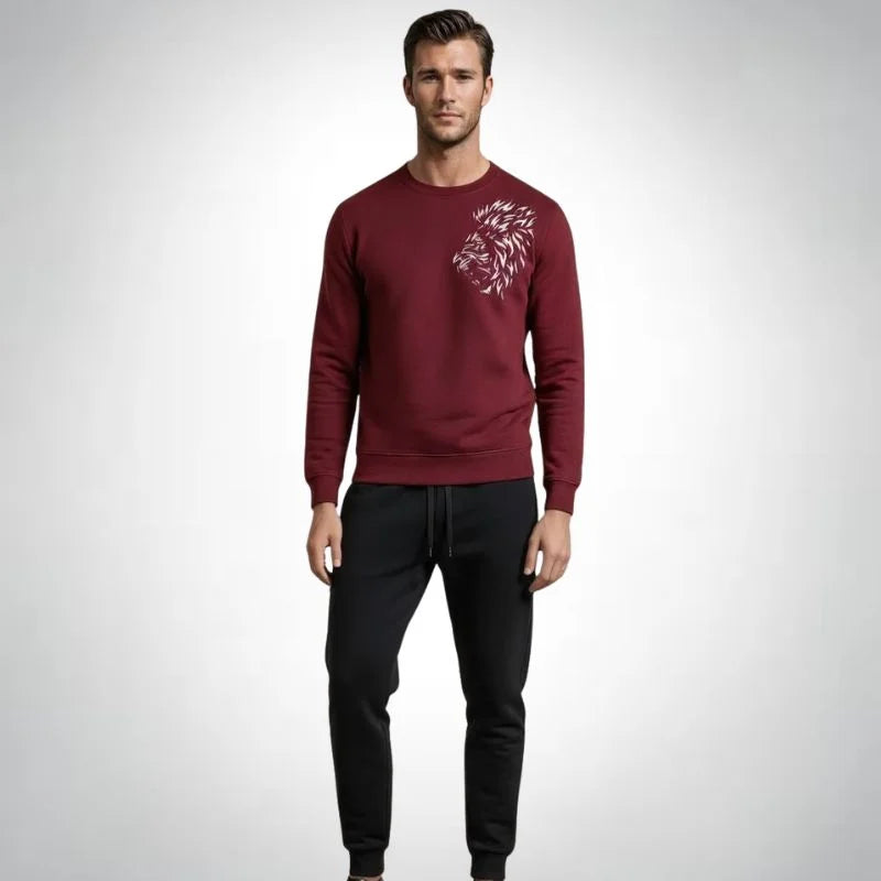 LION Printed Maroon  Tracksuit Sweatshirt & Trouser  | Warm & Comfortable Winter Wear | Medium