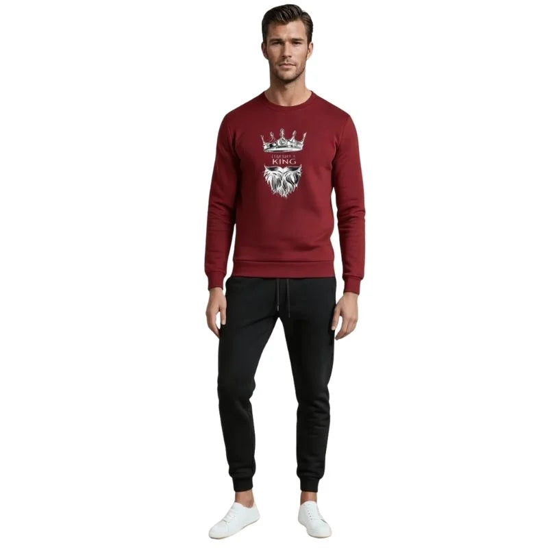 KING Printed Maroon Tracksuit Sweatshirt & Trouser | Warm & Comfortable Winter Wear | Large