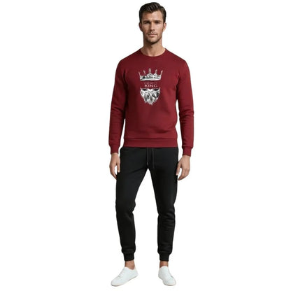 KING Printed Maroon Tracksuit Sweatshirt & Trouser | Warm & Comfortable Winter Wear | Large