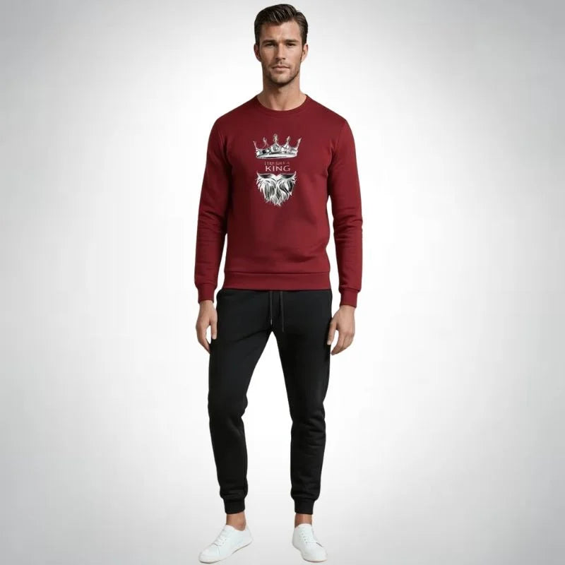 KING Printed Maroon Tracksuit Sweatshirt & Trouser | Warm & Comfortable Winter Wear | XL