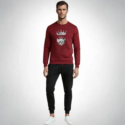 KING Printed Maroon Tracksuit Sweatshirt & Trouser | Warm & Comfortable Winter Wear | XL