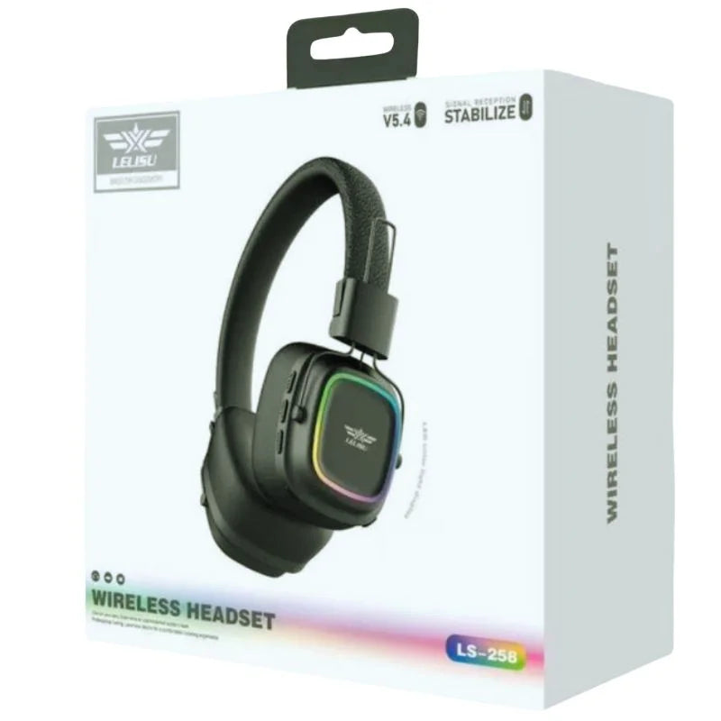 Lelisu LS-258 Wireless Stereo Headphones | Bluetooth 5.4 Over-Ear Headset with Type-C Charging & LED Lights