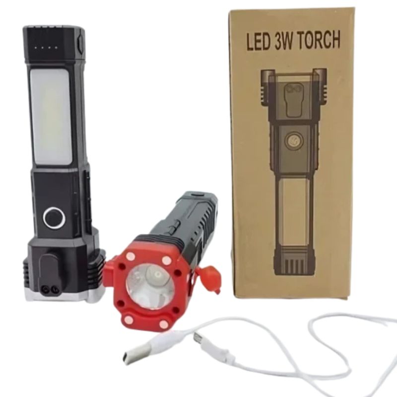 Rechargeable Tactical LED Flashlight | Power Bank with Safety Hammer