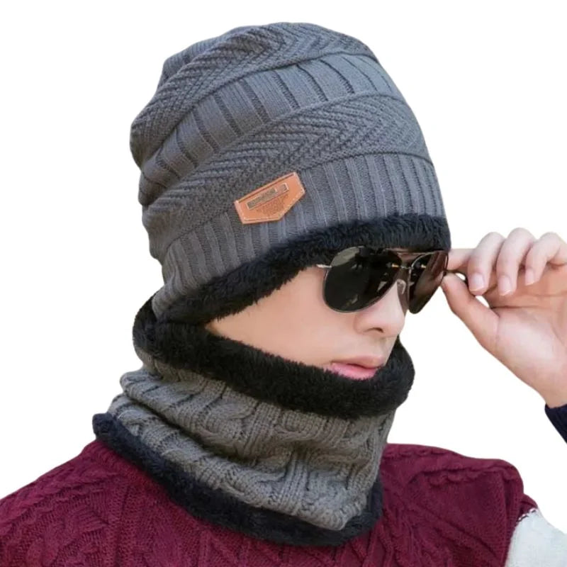 Winter Wool Cap with Neck Warmer Set | Thermal Beanie & Scarf Combo for Men and Women |  Gray