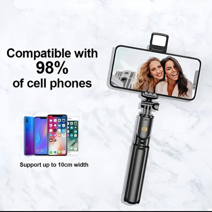 R1s Bluetooth Selfie Stick Tripod with Remote | 360° Foldable Phone & Action Camera Stand with LED Light