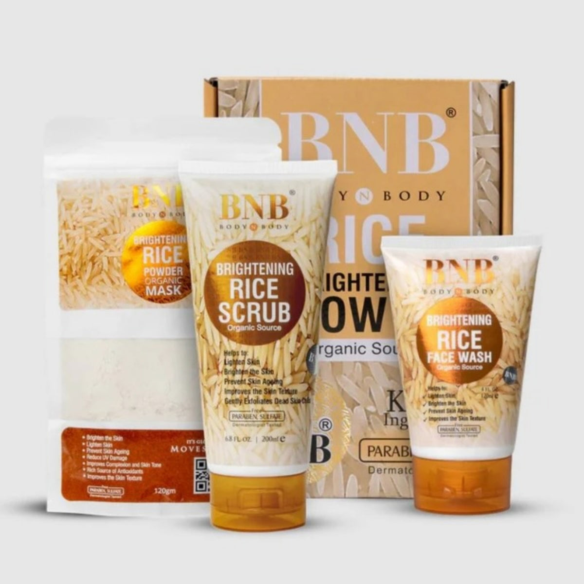 BNB Rice Extract Bright & Glow Facial Kit | 3-in-1 Whitening, Brightening & Hydrating Skincare