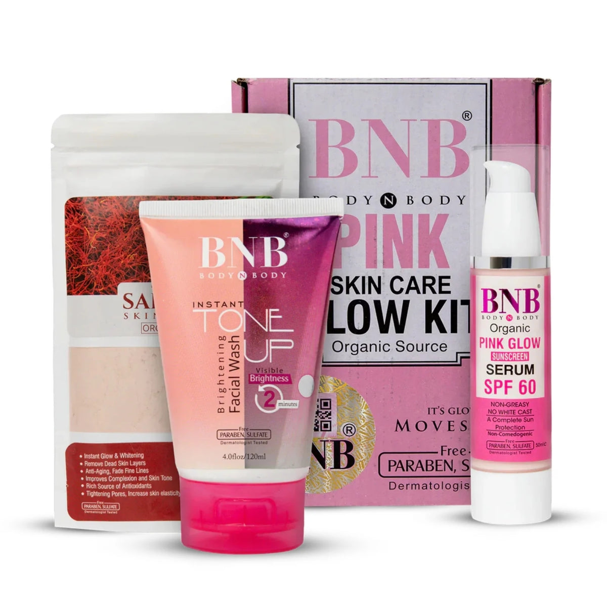 BNB Pink Face Glow Kit | 3-in-1 Skincare Wash Mask SPF Protection Set