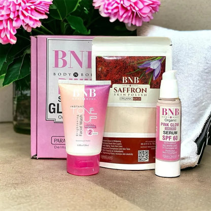 BNB Pink Face Glow Kit | 3-in-1 Skincare Wash Mask SPF Protection Set